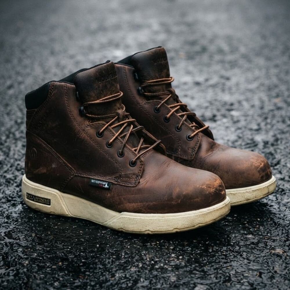 Wolverine Men's 10 Work Boots Brown Leather DuraShocks Waterproof Plus Workwear